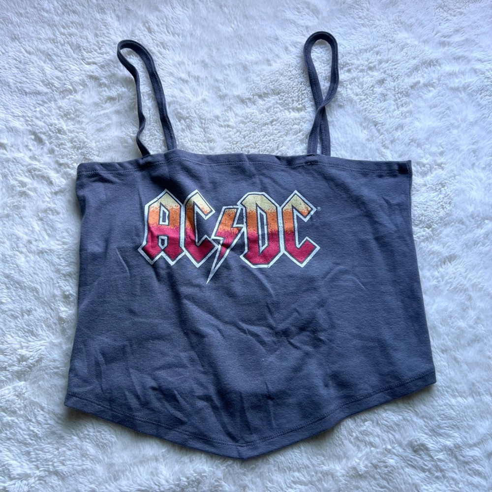 AC/DC Kids XL Charcoal Grey Graphic Cami Tank Top Handkerchief Hem 2021 Band Tee